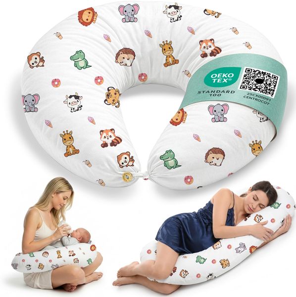 Stillkissen Schwangerschaftskissen XXL 200x70 cm Lagerungskissen für Baby/Erwachsene Kissen für Schwangere Seitenschläferkissen mit Bezug aus Baumwolle Ergonomisch & Multifunktional 100% Waschbar
