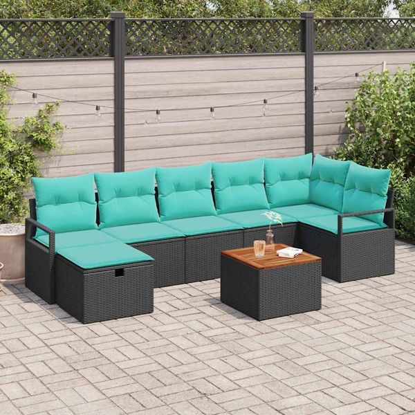 vidaXL Gartensofa-set mit Kissen 8 pcs Schwarz Poly-Rattan 3359550