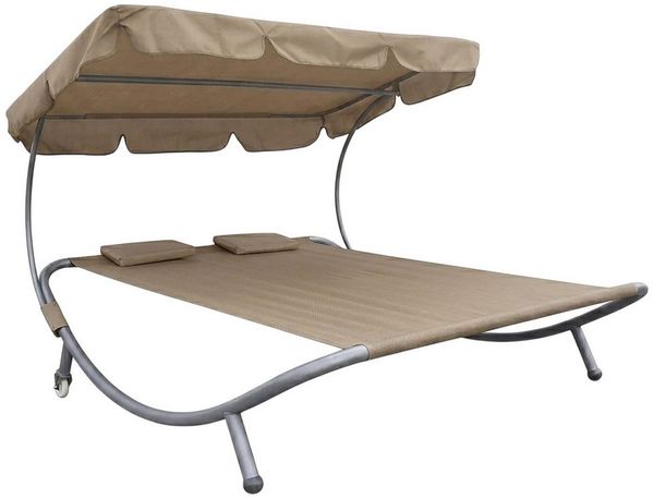 Spetebo Gartenliege Doppel Sonnenliege mit Dach bis 260 kg belastbar – 199x174 cm, Anzahl, 1 St, Stück, Praktische Rollen am Kopfende