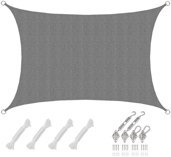 3x2m UV Sonnensegel Atmungsaktiv mit Befestigung Grau