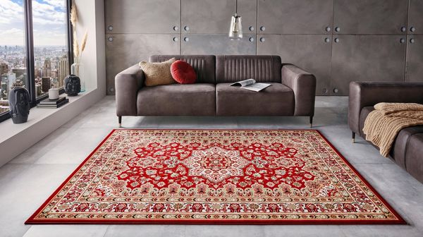 Orientalischer Kurzflor Teppich Parun Täbriz Rot - 80x250x0,9cm