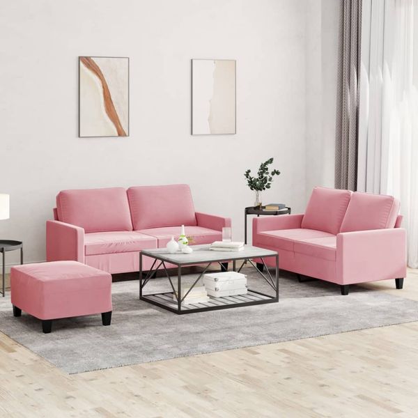vidaXL 3-tlg. Sofagarnitur mit Kissen Rosa Samt 3201509