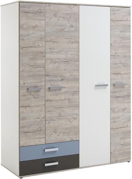 Kleiderschrank >NONA 9< in Sandeiche Dekor-weiß-Lava-Denim