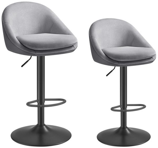Vasagle Barhocker, 2er Set, Barstuhl, höhenverstellbar, 360° drehbar, Küchenstuhl, mit Rückenlehne, Sockel, Fußstütze, Stahl, für Theke, Bar, Esszimmer