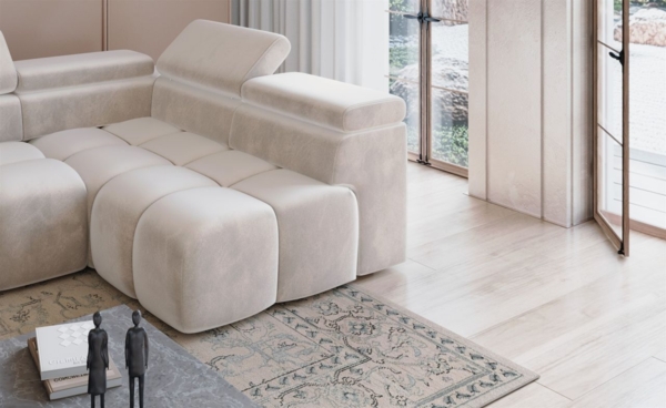 Ecksofa Designersofa DARCY in Stoff Salvador Braun Ottomane Links Bild 3