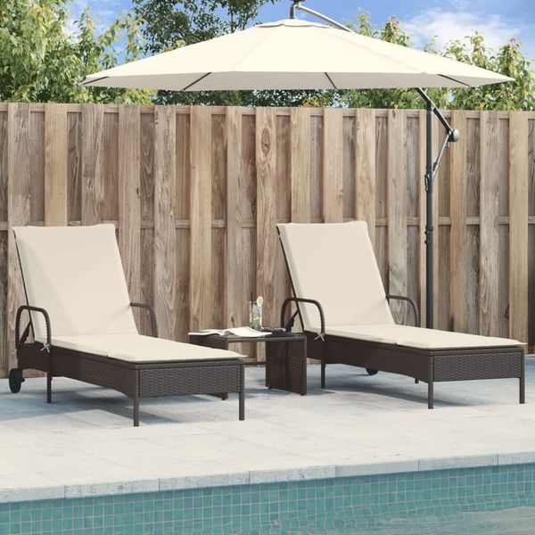 Sonnenliegen mit Auflagen 2 pcs, Gartenliege Schwarz Poly Rattan