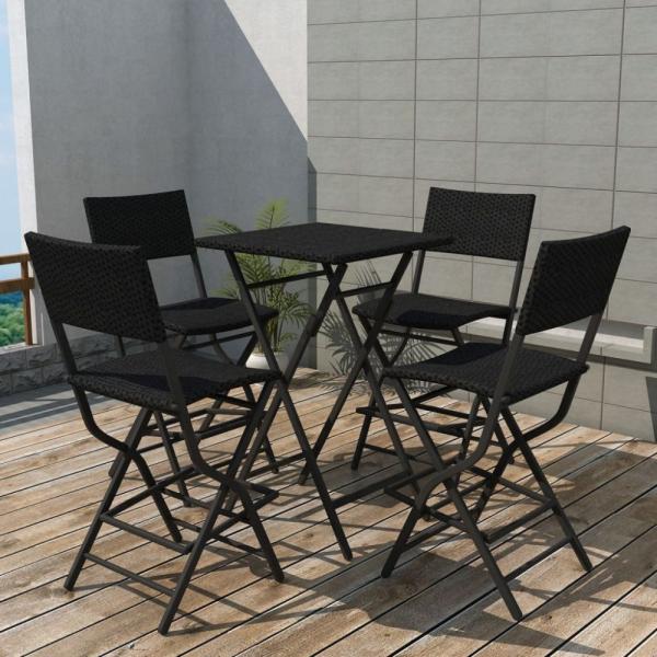 vidaXL 5-tlg. Garten-Essgruppe Klappbar Stahl Poly Rattan Schwarz 42874