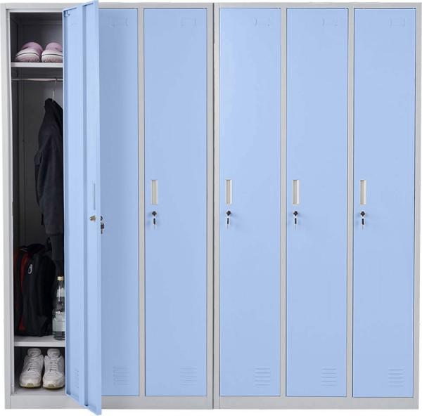Schließfach Boston T829, Spind Wertfachschrank Schließfachschrank, Metall 6 Fächer ~ blau
