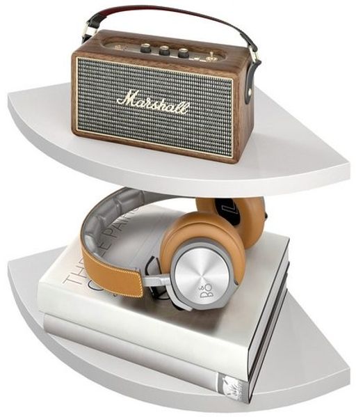 VASAGLE 2er Set Eckregal, Fächerförmiges Schweberegal für Schlafzimmer, 20 x 20 x 1,2 cm, Weiß