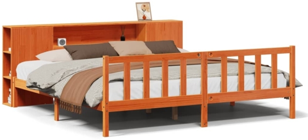 vidaXL Massivholzbett mit Regal ohne Matratze Wachsbraun 200x200 cm 3321675