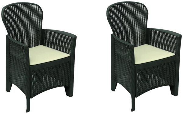 Dmora - 2er-Set Gartenstühle Como, Gartensitz, Für drinnen und draußen, Mit Armlehnen, Made in Italy, 59x57 h86 cm, Anthrazit