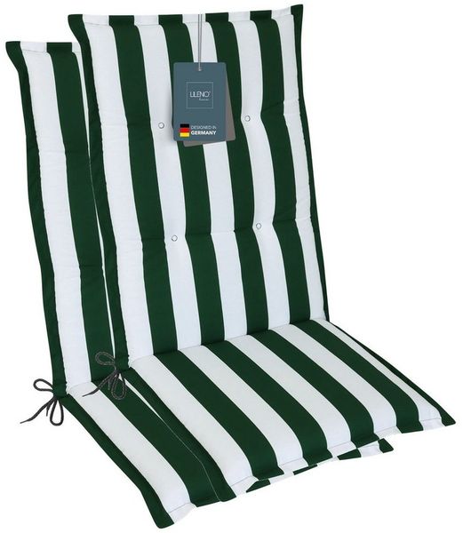 LILENO HOME Hochlehnerauflage Gartenstuhl Auflage, bequeme Sitzauflage für Gartenmöbel, Stuhlkissen, (2 St, 2er Set), Polsterauflage Blockstreifen Grün, Sitzpolster für Klappstühle
