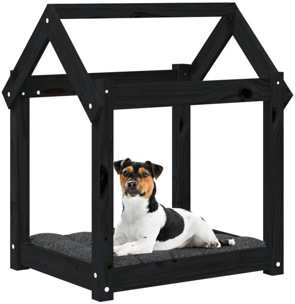 vidaXL Hundebett 61 x 50 x 70 cm Massivholz Kiefer, Schwarz Bild 4