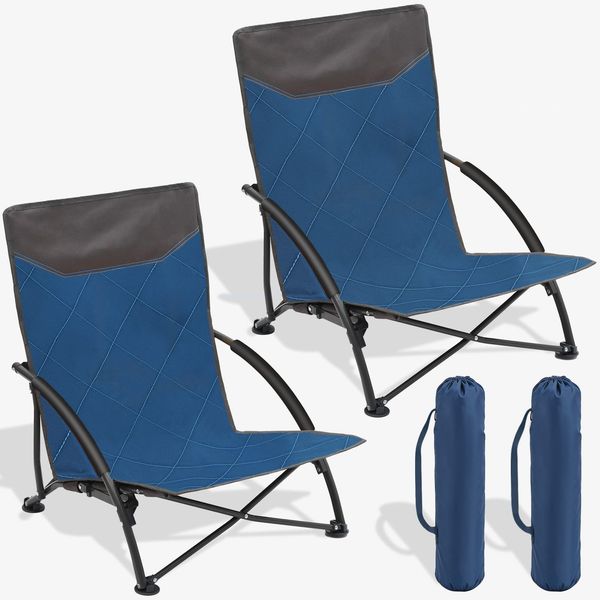 Sekey 2er Set Strandstuhl Faltbar Campingstuhl Klappbar Klappstuhl mit Niedrigen Stuhlbeinen, bis 140 kg, Blau