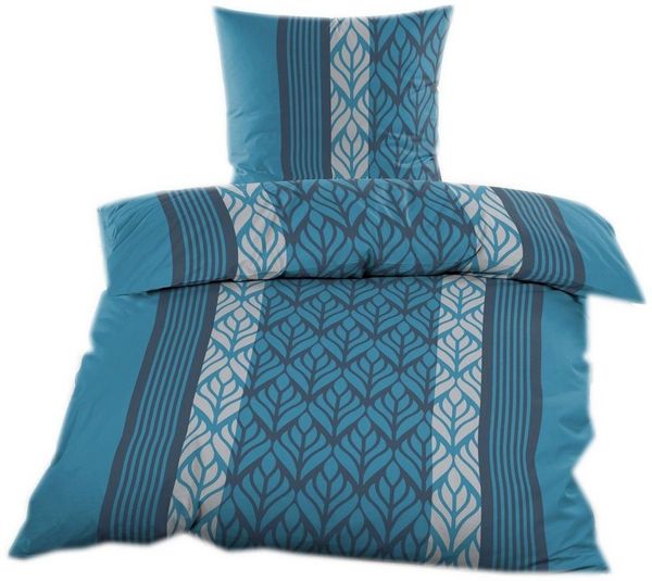Casa Colori Bettwäsche Renforce Ganzjahres Bettgarnitur 135x200 cm, Renforce, 2 teilig, Blau Grau gestreift