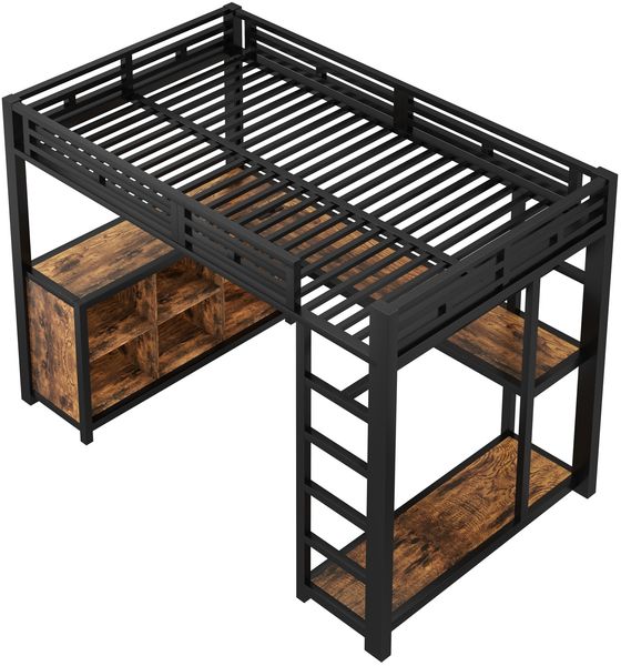 Merax Metall-Hochbett, (140 x 200 cm) Kinderbett, mit integriertem Arbeitsbereich, LED-Beleuchtung, USB-Anschlüssen und viel Stauraum, schwarz Bild 9