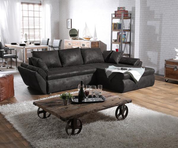 Eckcouch Loana Anthrazit 275x185 Ottomane variabel Schlaffunktion Ecksofa