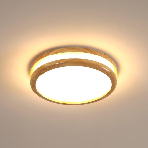 Goceo Moderne LED Deckenleuchte 24W, 30CM Runde Natürliche Holz Deckenleuchte, Deckenlampe für Schlafzimmer Küche Flur Eingang, 3000K Warmes Licht