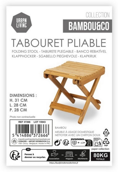 Urban Living Sitzhocker Bambus Klapphocker Klappstuhl Klapp-Sitz klappbarer Stuhl Bild 2
