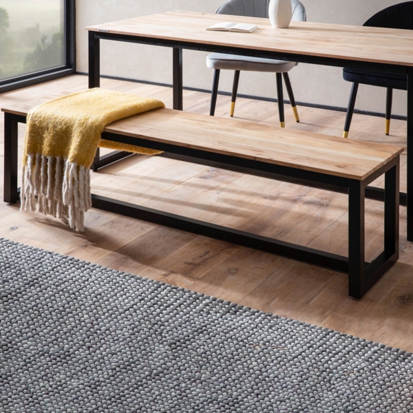 FineBuy Esszimmerbank Akazie Massivholz Metall Loft-Style, Esstischbank Holzbank Massiv ohne Lehne, Küchenbank Essbank Industrial, Sitzbank Esszimmer