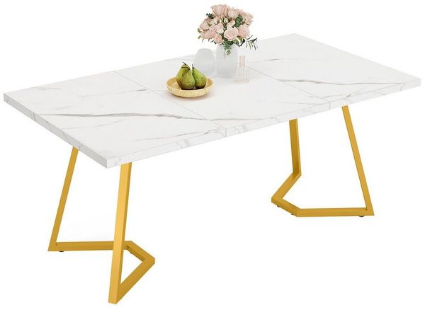 Tribesigns Esstisch 140 cm Esstisch mit Metallbeinen, kleiner Esszimmer-Küchentisch (1 x Esstisch 1 x Zubehörpaket 1 x Anleitung), künstlicher Marmor für 4-6 Personen