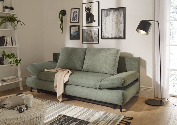 SUNNY Bequemes Schlafsofa mit Bettkasten, Moosgrün - Ausziehbares Sofa mit Schlaffunktion - 212x76 (88) X 101 cm (B/H/T)