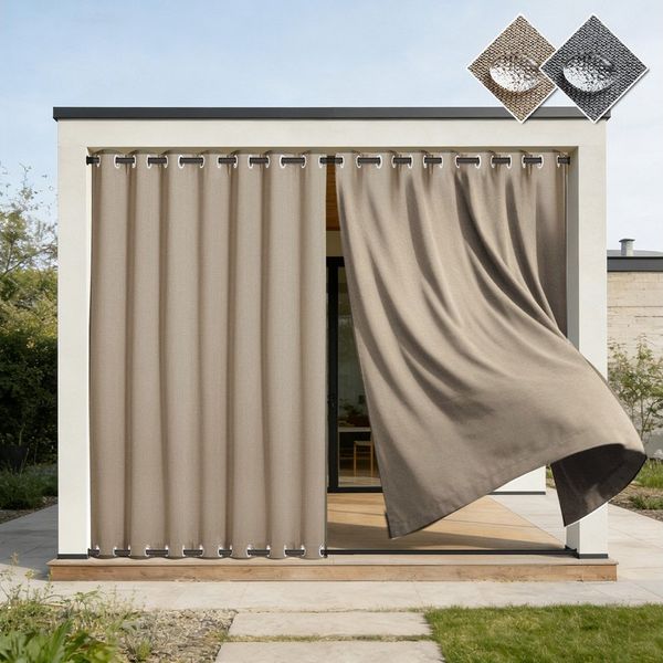 Sunicol Outdoorvorhang 100% Blickdichte Wasserdicht Vorhänge mit Ösen, Verdunklungsvorhäng (2 St), Gardinen Sonnenschutz Sichtschutz für Balkon Pergola Terrasse Veranda