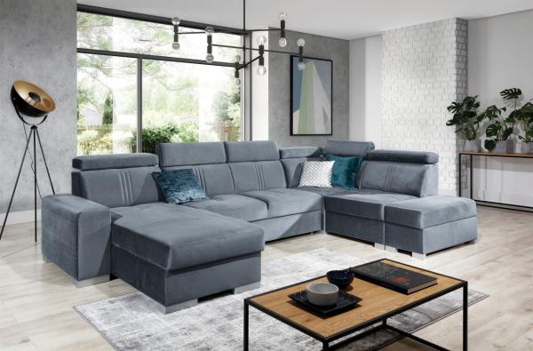 Wohnlandschaft Schlafsofa NOLAN inkl. USB in Stoff Element Grau Ottomane Links