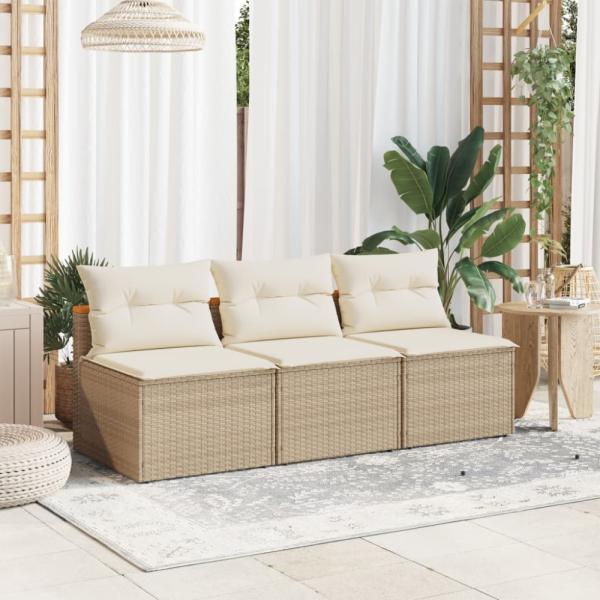 vidaXL Gartensofas ohne Armlehnen mit Kissen 2 Stk. Beige Poly Rattan 365834