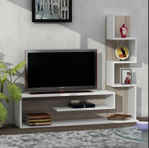 ibonto WOHNWAND 149,5 x 120,8 x 29,5 cm Weiß-Cordoba mit Bücherregal (H 29.5 x T 120.8 x B 149.5 cm)