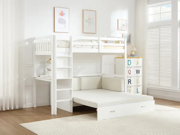 Vente-unique - ORPELIA Bett Holz, PlatteHolz, Platte Weiß - B 102,5 cm x H 160 cm x L 198 cm