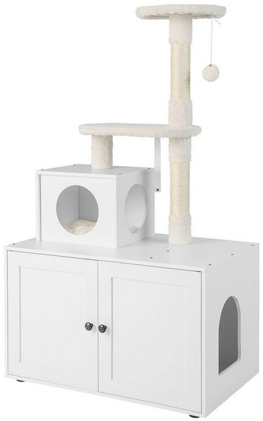 COSTWAY Kratzbaum Katzenschrank, Katzenhaus mit Eingang, Höhle, 77,5 x 49 x 132 cm