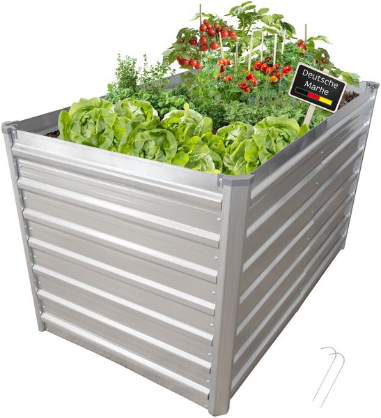 Hochbeet Metall eckig 160x77x77cm, silber, Gartenbeet, Pflanzbeet, Kräuterbeet