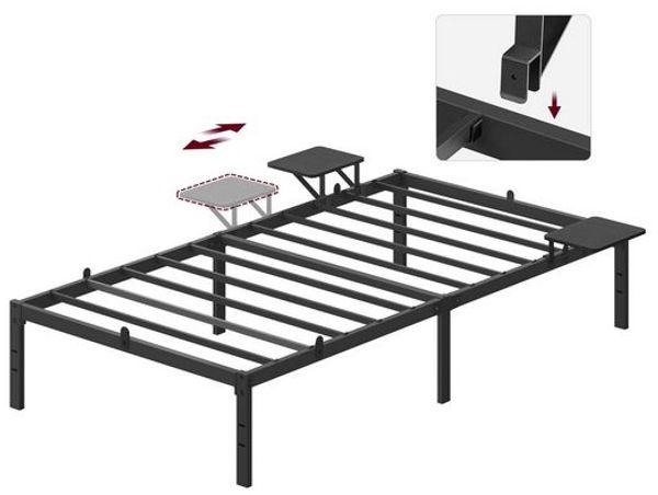 VASAGLE Doppelbettgestell, Bettrahmen, Bettgestell aus Metall, mit Aufbewahrungsregalen, Gästebett, passend für 90 x 200 cm Matratze