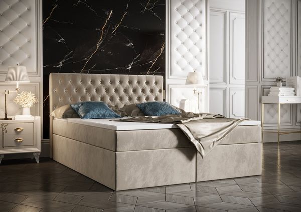 B&B Home 'Monett' Boxspringbett mit Bettkasten, Samt, Beige, 160x200 cm
