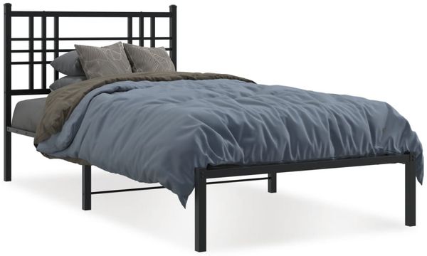 Einzelbettgestell Design für Erwachsene mit Kopfteil Metall Schwarz 90x190 cm d2804e