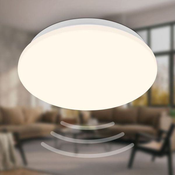 BRILONER - LED Deckenlampe mit Bewegungsmelder, warmweiße Lichtfarbe, Dämmerungssensor, LED Lampe, Deckenleuchte, Wohnzimmerlampe, Küchenlampe, Deckenbeleuchtung, Flurlampe, 27x6 cm (DxH), Weiß