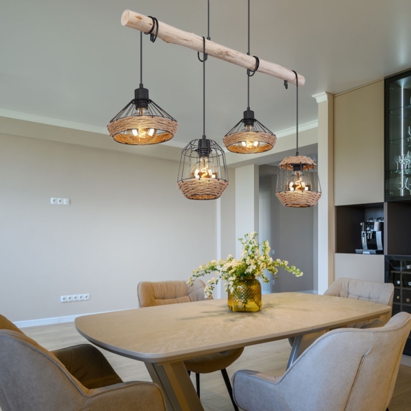 Hängeleuchte, schwarz, dunkelbraun, Hanfseil, L 105 cm Bild 2