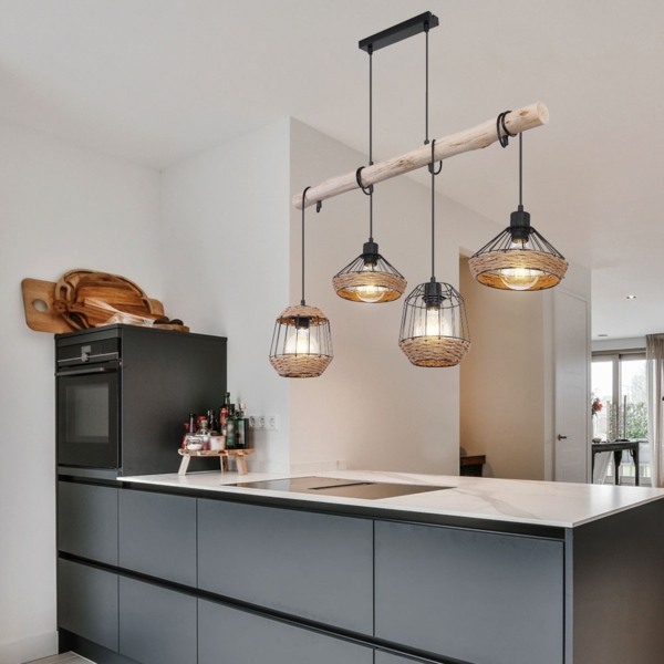 Hängeleuchte, schwarz, dunkelbraun, Hanfseil, L 105 cm Bild 4