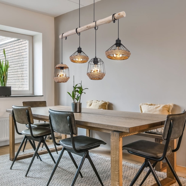 Hängeleuchte, schwarz, dunkelbraun, Hanfseil, L 105 cm Bild 7