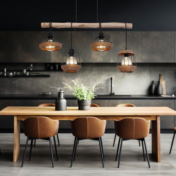 Hängeleuchte, schwarz, dunkelbraun, Hanfseil, L 105 cm Bild 3