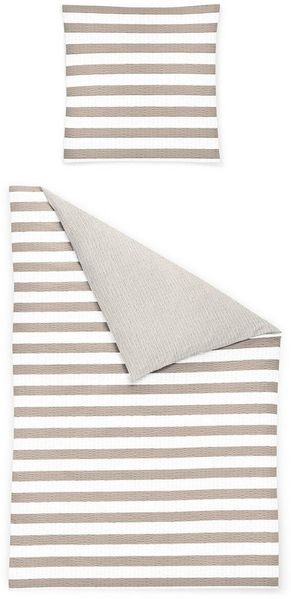 JACK Wendebettwäsche 135x200 cm, Nordic Stripe Weiß Taupe, Seersucker, 2 teilig, modernes Streifen-Design