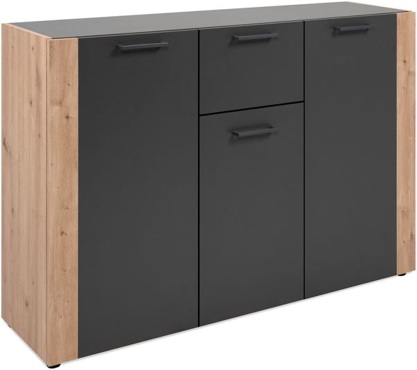 Sideboard >Cento< in anthrazit / Dekor Artisan Oak - 125,5x85x34,5cm (BxHxT)