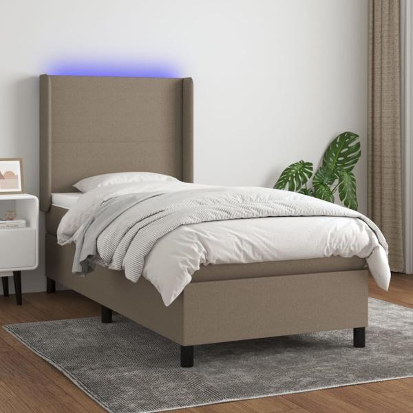 vidaXL Boxspringbett mit Matratze & LED Taupe 100x200 cm Stoff 3138137