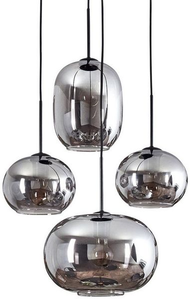 hofstein Hängeleuchte Hängelampe aus Metall/Glas in Schwarz/Rauchfarben, ohne Leuchtmittel, Leuchte im Retro/Vintage-Design mit Glasschirmen (20, 30 cm), 4xE27