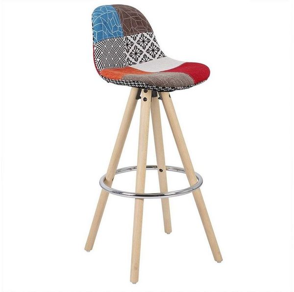 WOLTU® 1 x Barhocker 1 Stück Barstuhl aus Leinen Holzgestell mit Lehne + Fußstütze Design Stuhl Küchenstuhl optimal Komfort Patchwork Mehrfarbig BH45mf-1