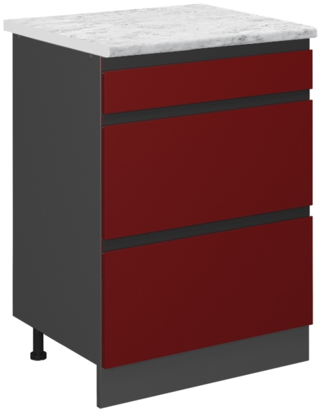 Küchenunterschrank R-Line Rot 60 cm J-Shape AP Marmor Vicco