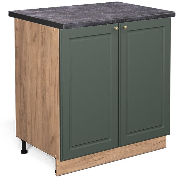 Küchenunterschrank Fame-Line Grün-Gold Landhaus 80 cm mit Regal, AP Anthrazit Vicco