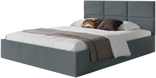 Selsey 'Nestio' Polsterbett mit Bettkasten, Samt, stahlgrau, 140x200