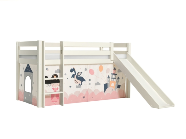 Kinderbett mit Rutsche Karolina Massivholz Weiß Textilset Sophie